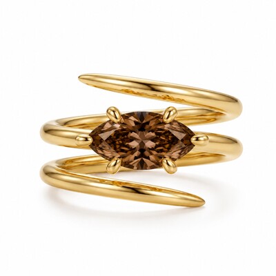 2 ct.tw. Marquise Cut Triple Spiral Coffee Chocolate Stone Fashion Ring