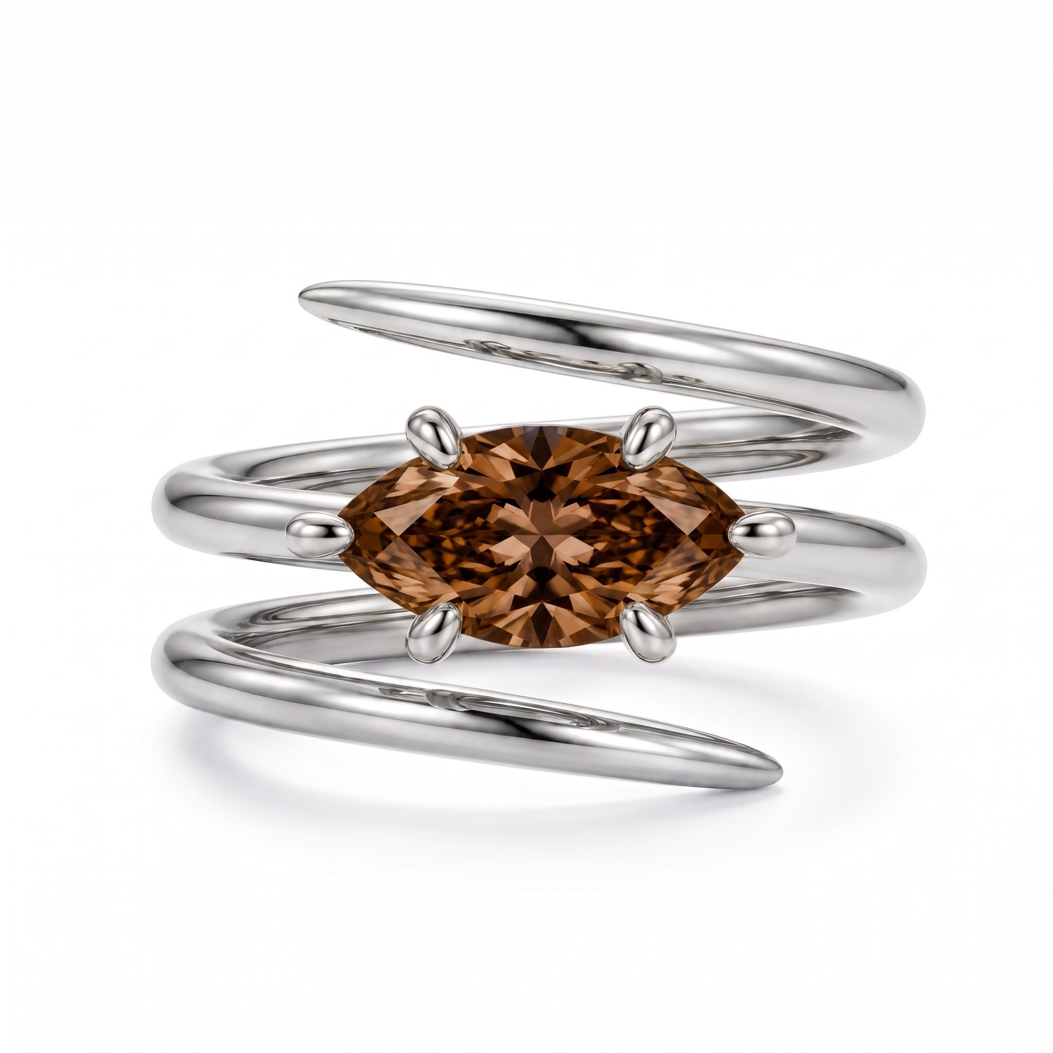 2 ct.tw. Marquise Cut Triple Spiral Coffee Chocolate Stone Fashion Ring