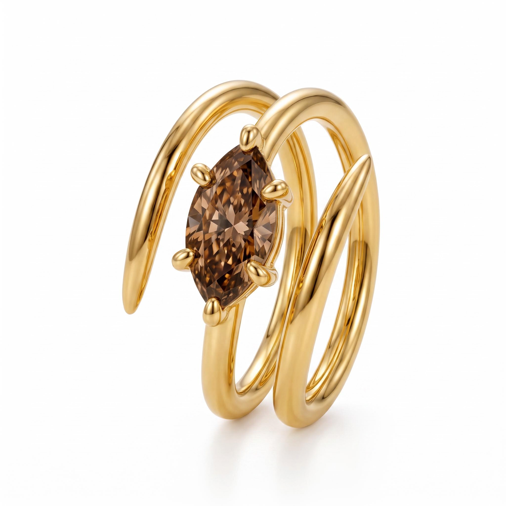 2 ct.tw. Marquise Cut Triple Spiral Coffee Chocolate Stone Fashion Ring
