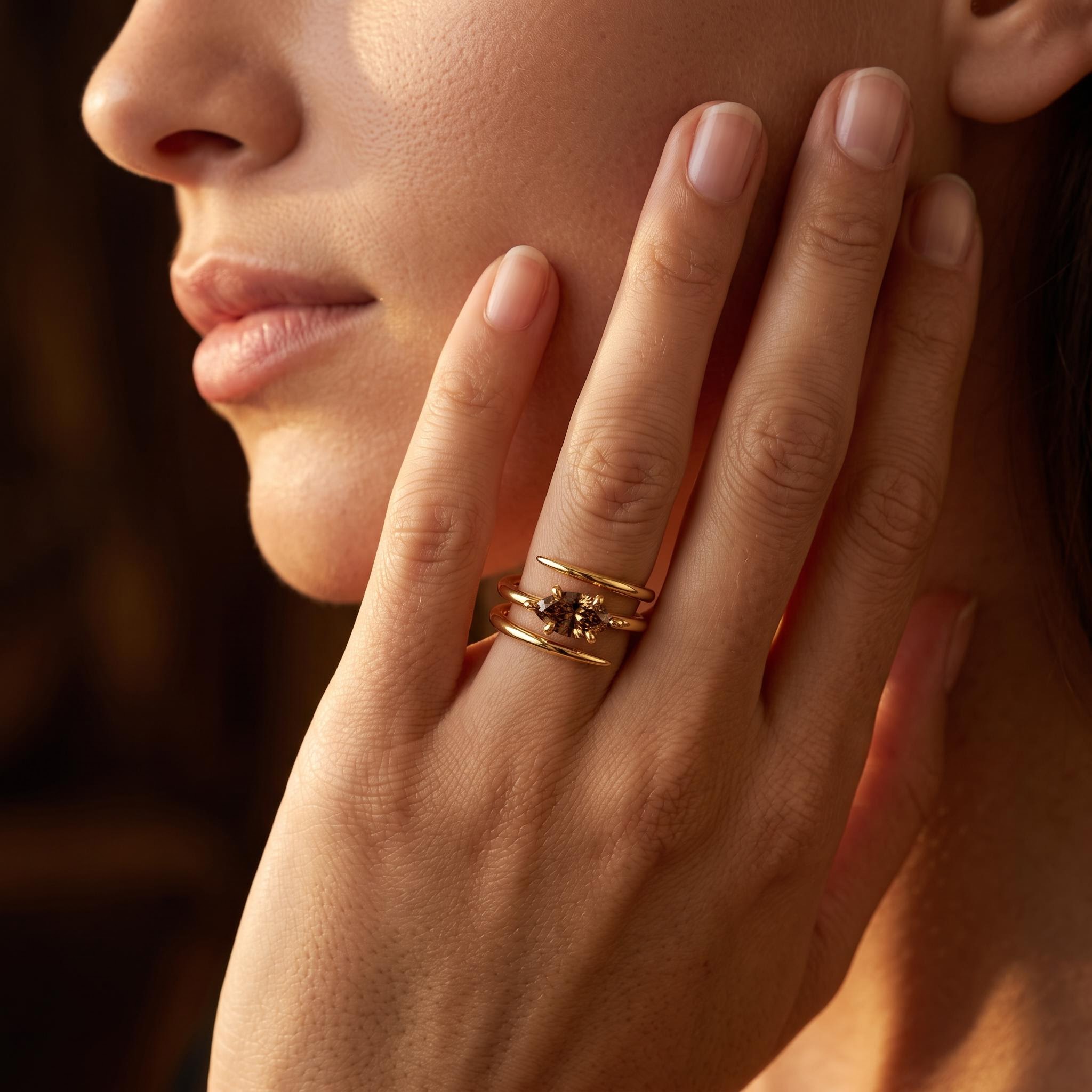 2 ct.tw. Marquise Cut Triple Spiral Coffee Chocolate Stone Fashion Ring