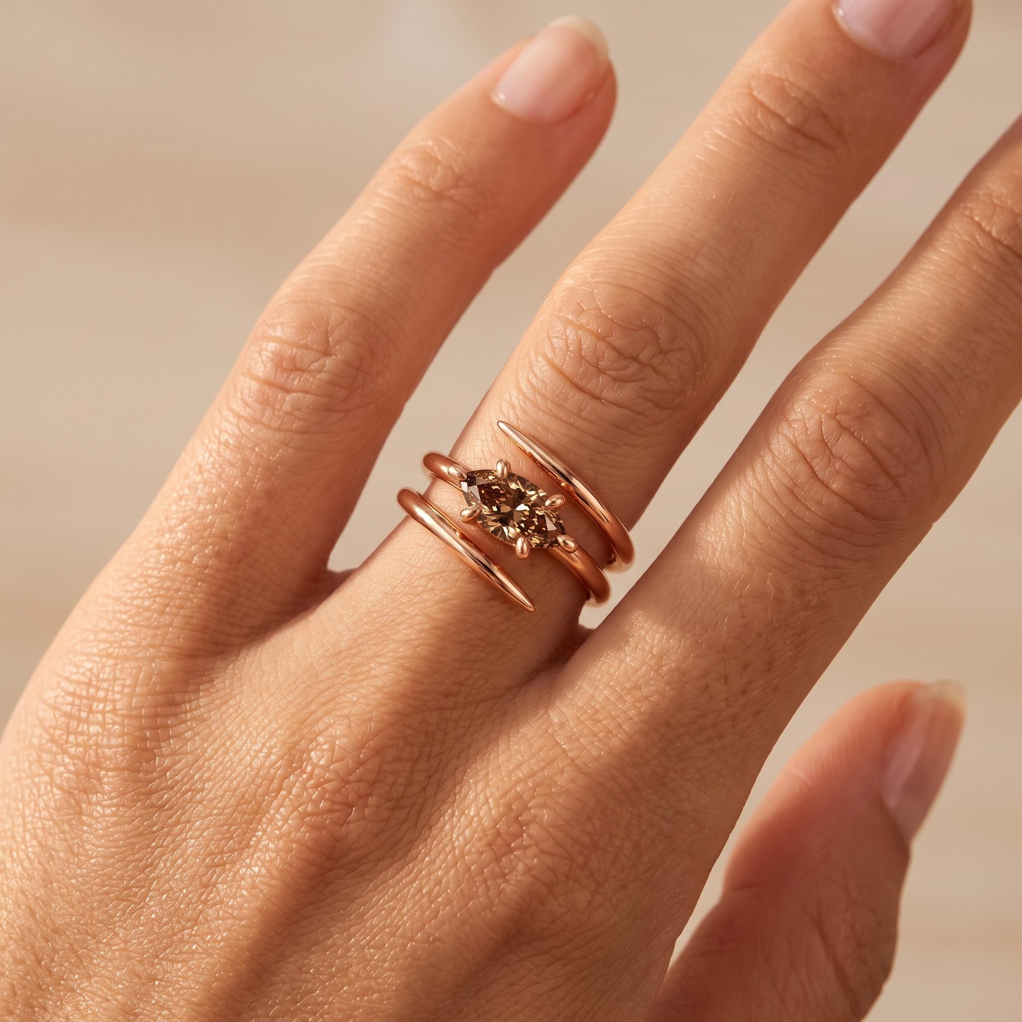 2 ct.tw. Marquise Cut Triple Spiral Coffee Chocolate Stone Fashion Ring