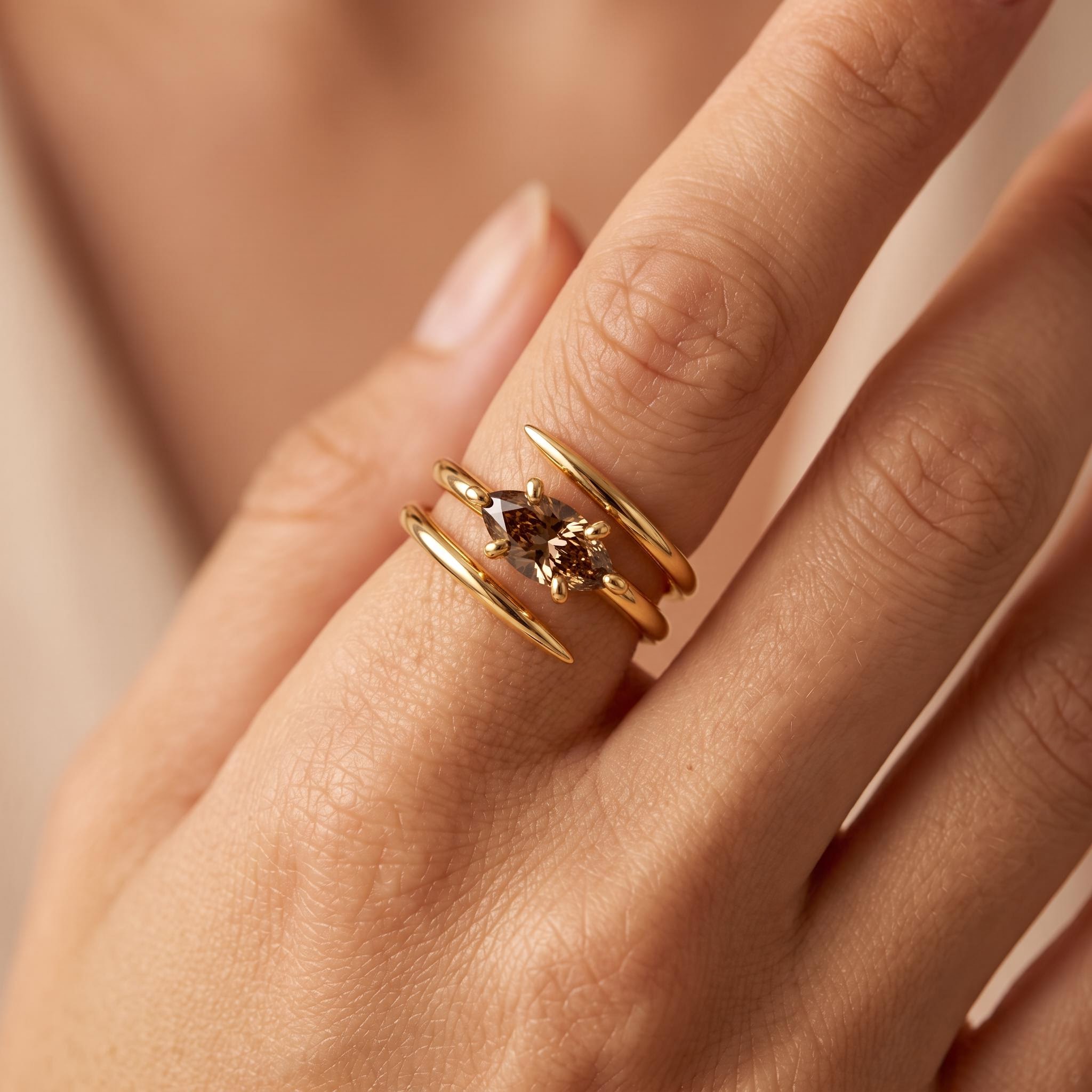 2 ct.tw. Marquise Cut Triple Spiral Coffee Chocolate Stone Fashion Ring