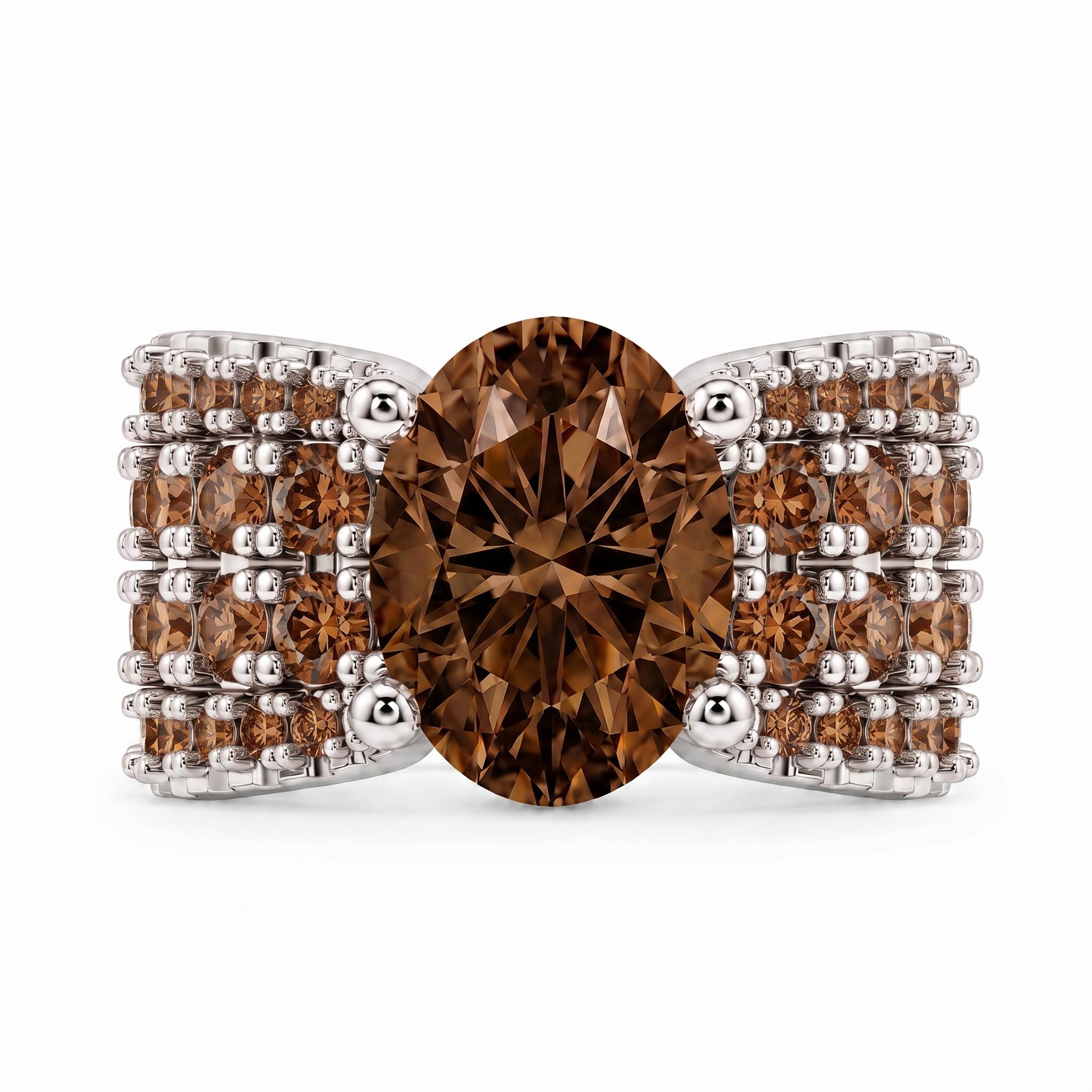 9.4 ct.tw. Oval Cut Coffee Chocolate Stone Pave Engagement Ring