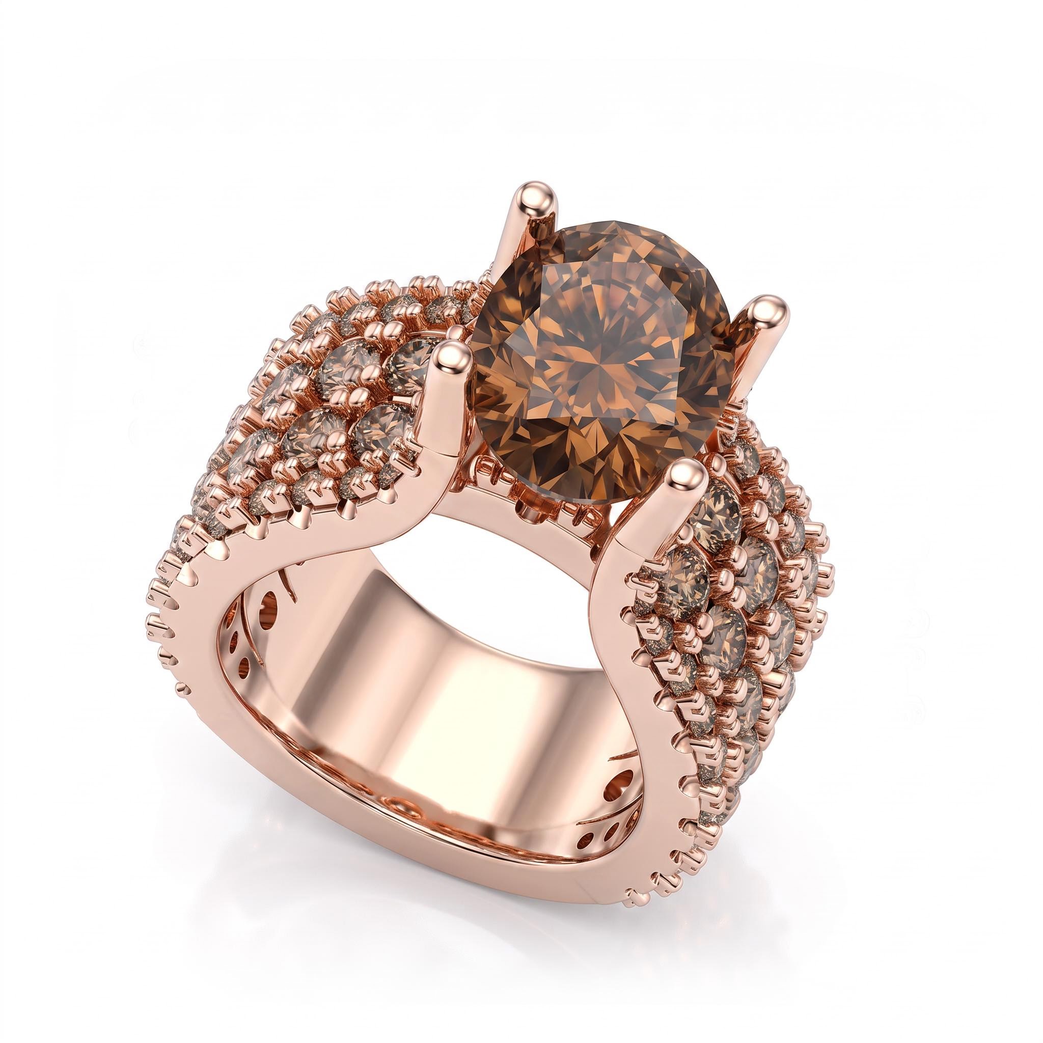9.4 ct.tw. Oval Cut Coffee Chocolate Stone Pave Engagement Ring