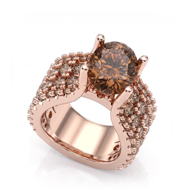 9.4 ct.tw. Oval Cut Coffee Chocolate Stone Pave Engagement Ring