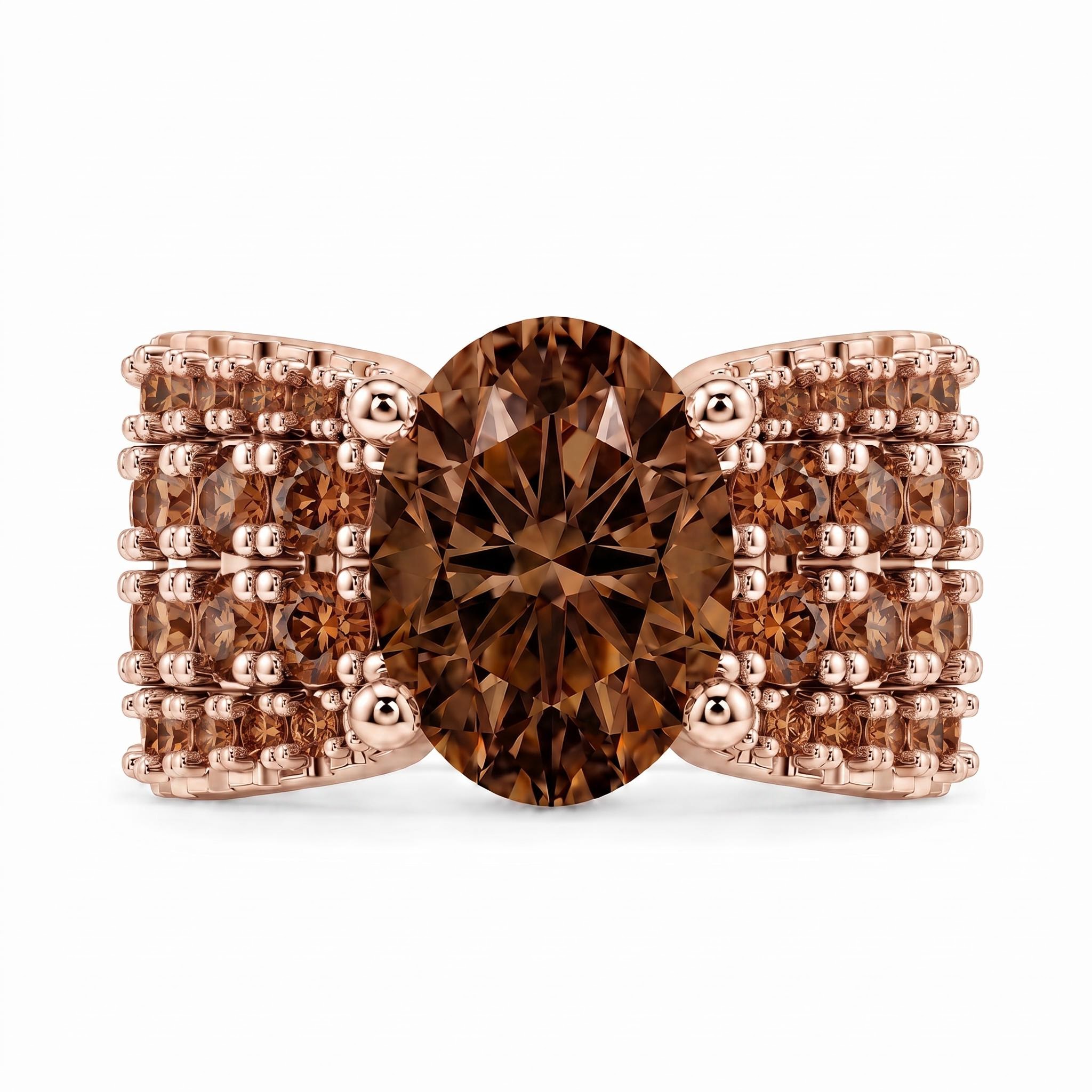 9.4 ct.tw. Oval Cut Coffee Chocolate Stone Pave Engagement Ring