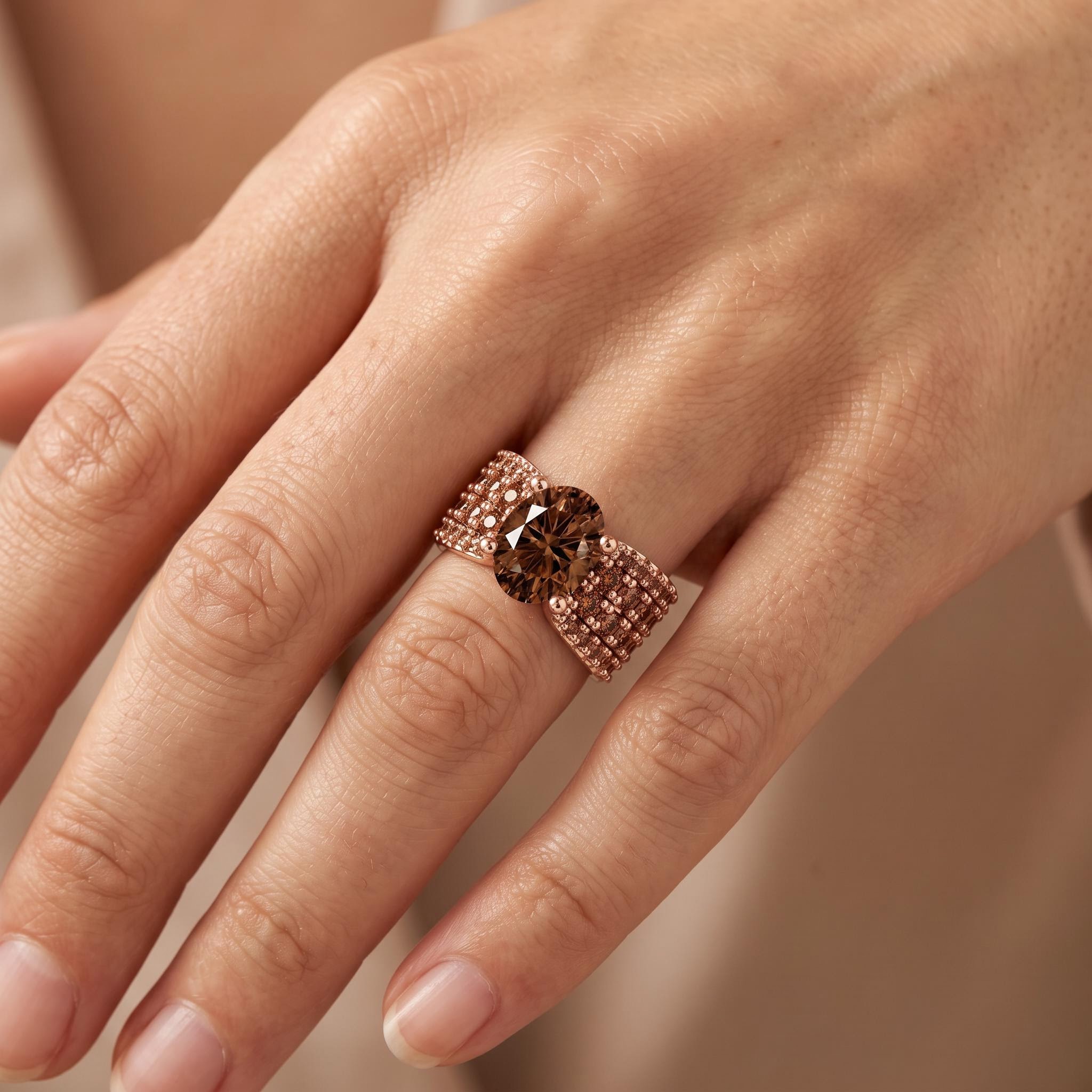 9.4 ct.tw. Oval Cut Coffee Chocolate Stone Pave Engagement Ring