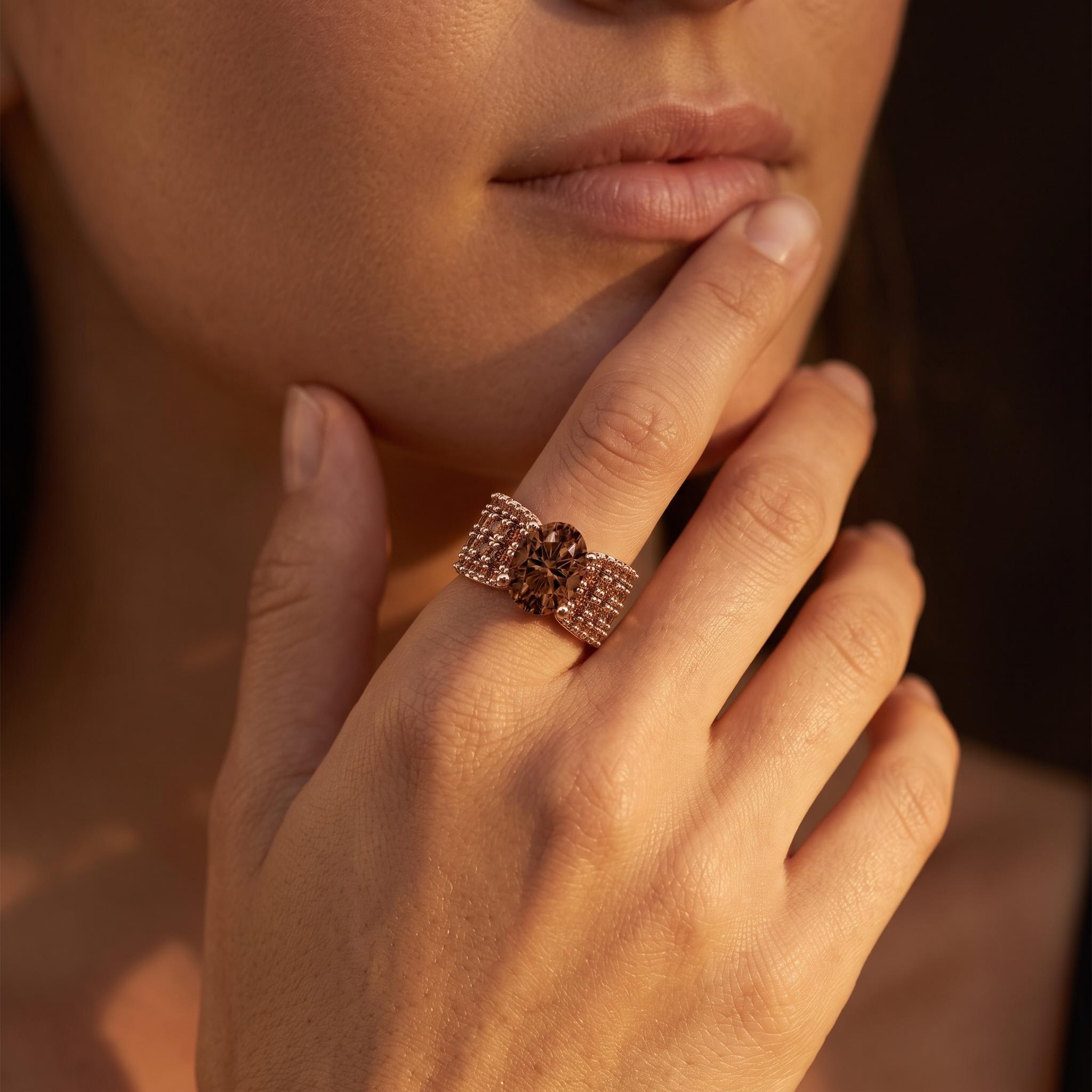 9.4 ct.tw. Oval Cut Coffee Chocolate Stone Pave Engagement Ring