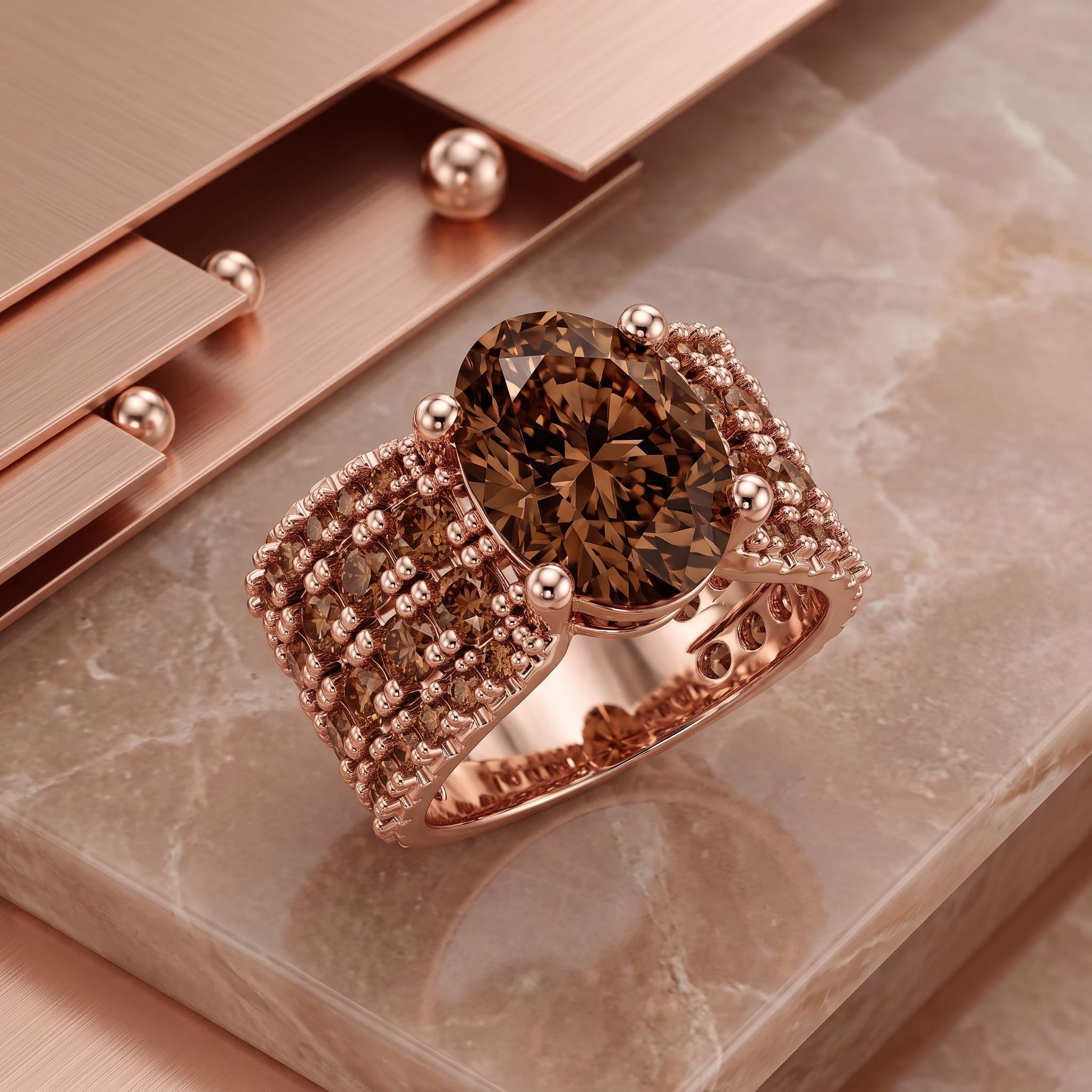 9.4 ct.tw. Oval Cut Coffee Chocolate Stone Pave Engagement Ring 9.4 ct.tw. Oval Cut Coffee Chocolate Stone Pave Engagement Ring