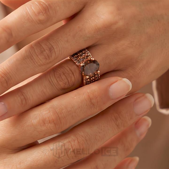 9.4 ct.tw. Oval Cut Coffee Chocolate Stone Pave Engagement Ring 9.4 ct.tw. Oval Cut Coffee Chocolate Stone Pave Engagement Ring