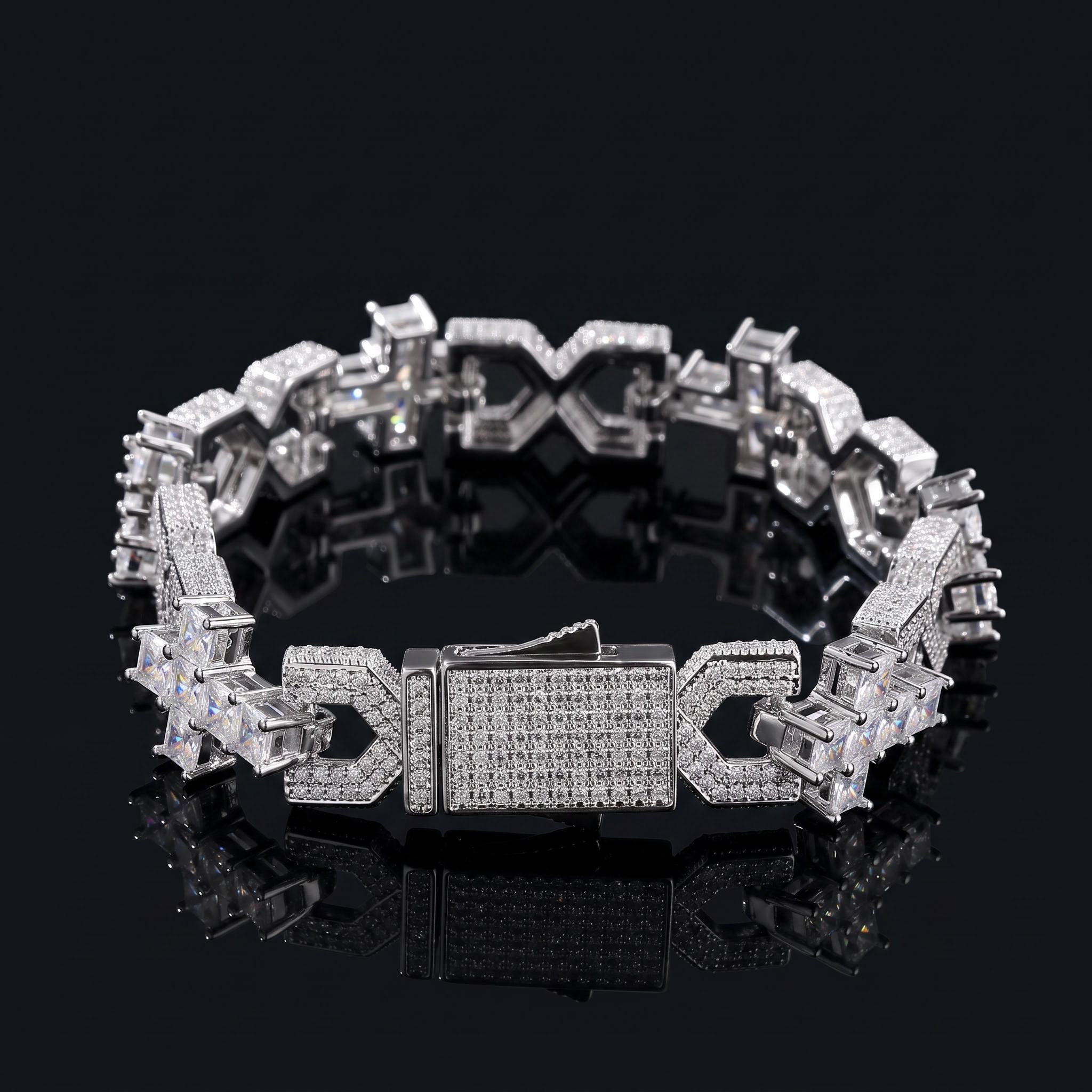 Iced Out Princess Cut Infinity Cross Link Bracelet Iced Out Princess Cut Infinity Cross Link Bracelet