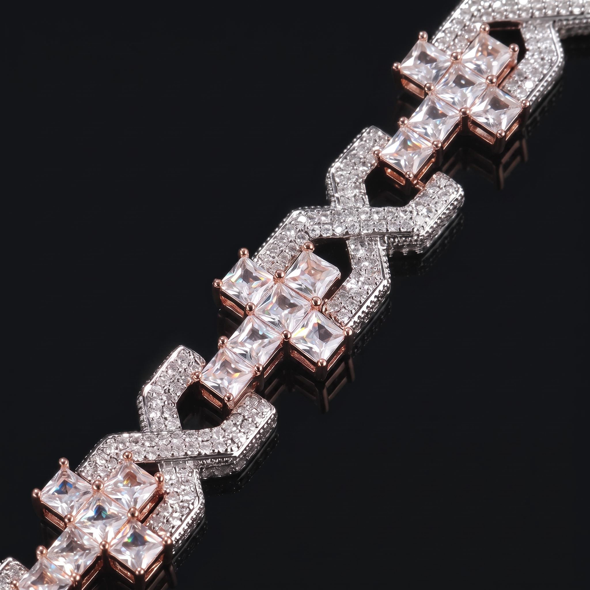 Iced Out Princess Cut Infinity Cross Link Bracelet Iced Out Princess Cut Infinity Cross Link Bracelet