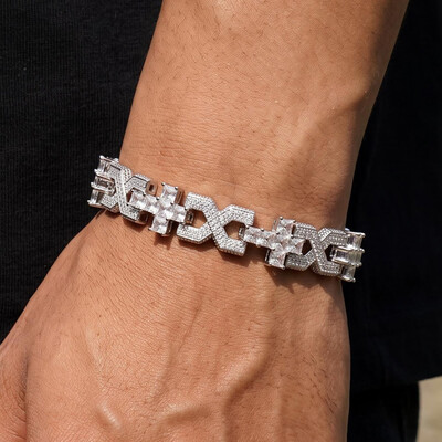 Iced Out Princess Cut Infinity Cross Link Bracelet