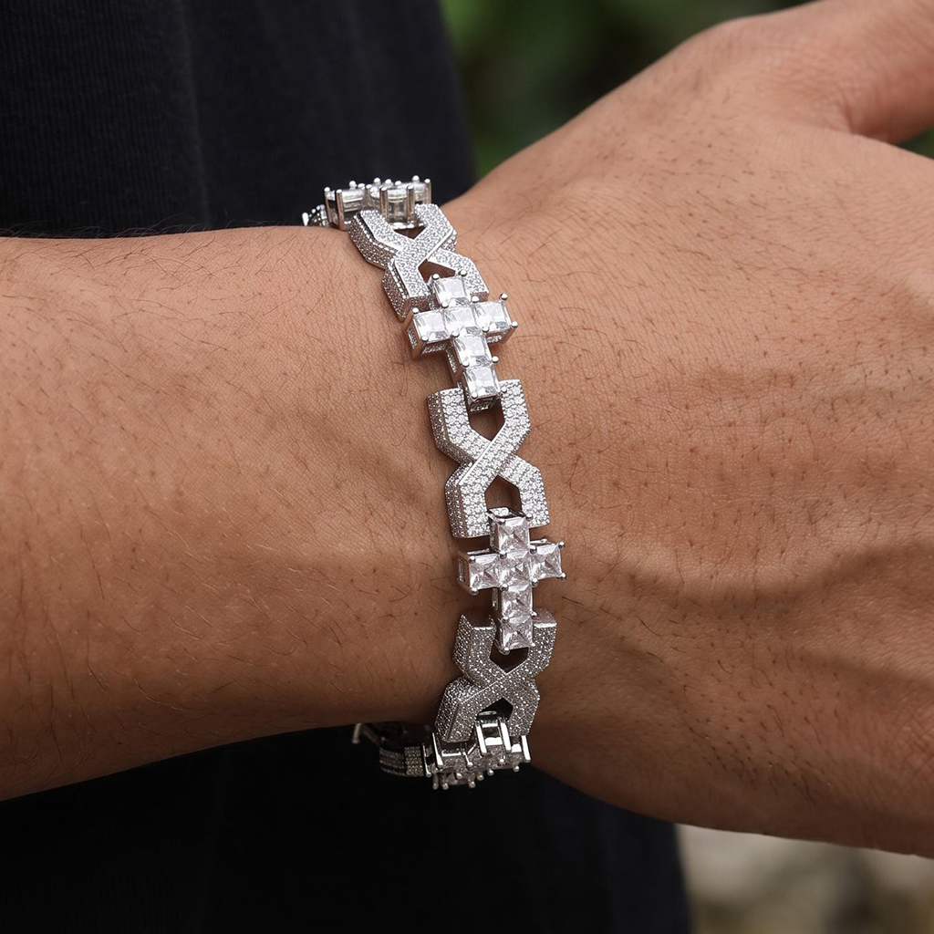Iced Out Princess Cut Infinity Cross Link Bracelet Iced Out Princess Cut Infinity Cross Link Bracelet