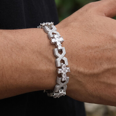 Iced Out Princess Cut Infinity Cross Link Bracelet