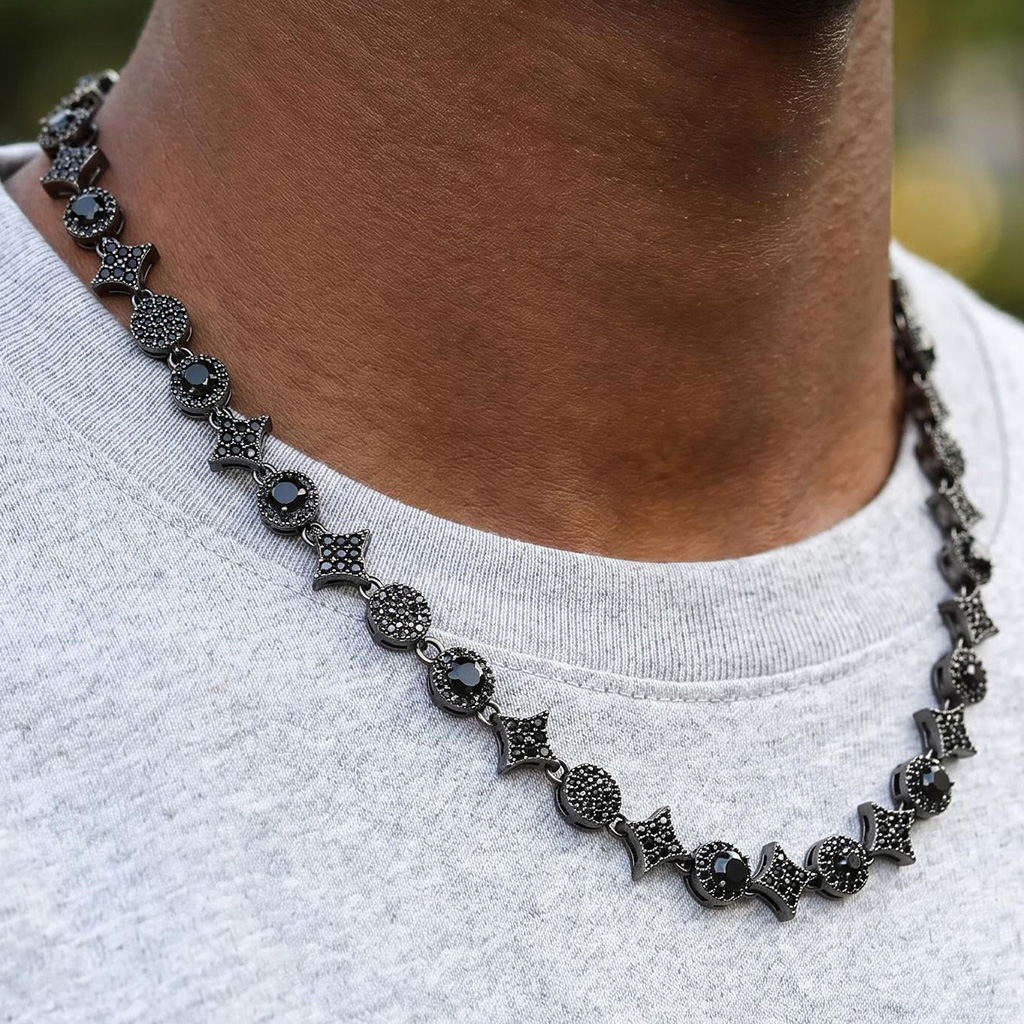Iced Out 8mm Star Black Tennis Chain Iced Out 8mm Star Black Tennis Chain