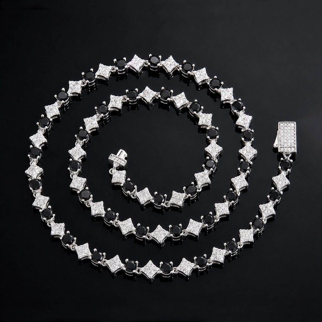 Iced Out Black&White Star Tennis Chain Iced Out Black&White Star Tennis Chain