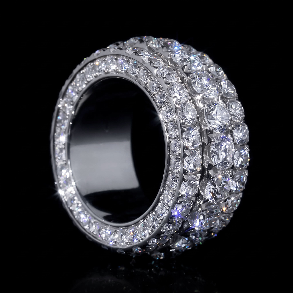 Iced Out Round Cut Diamond Spinner Ring