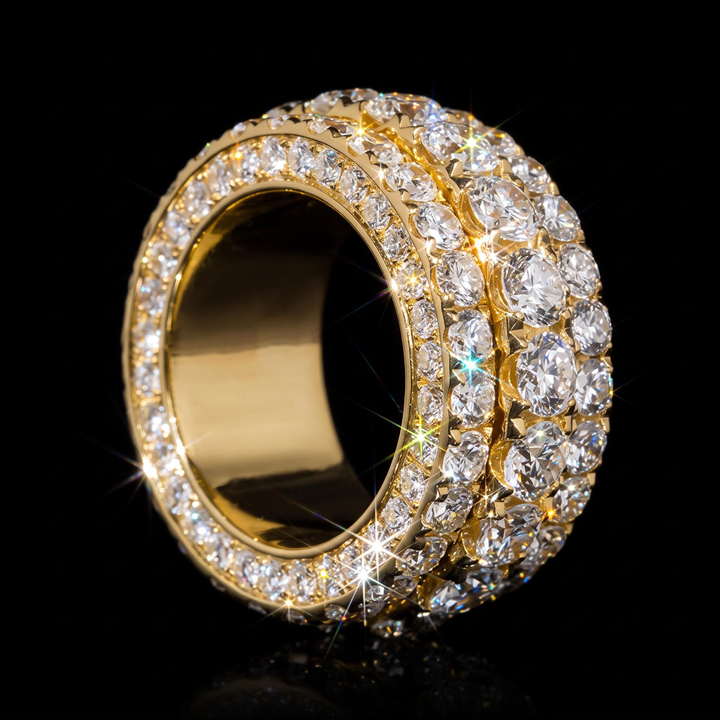 Iced Out Round Cut Diamond Spinner Ring