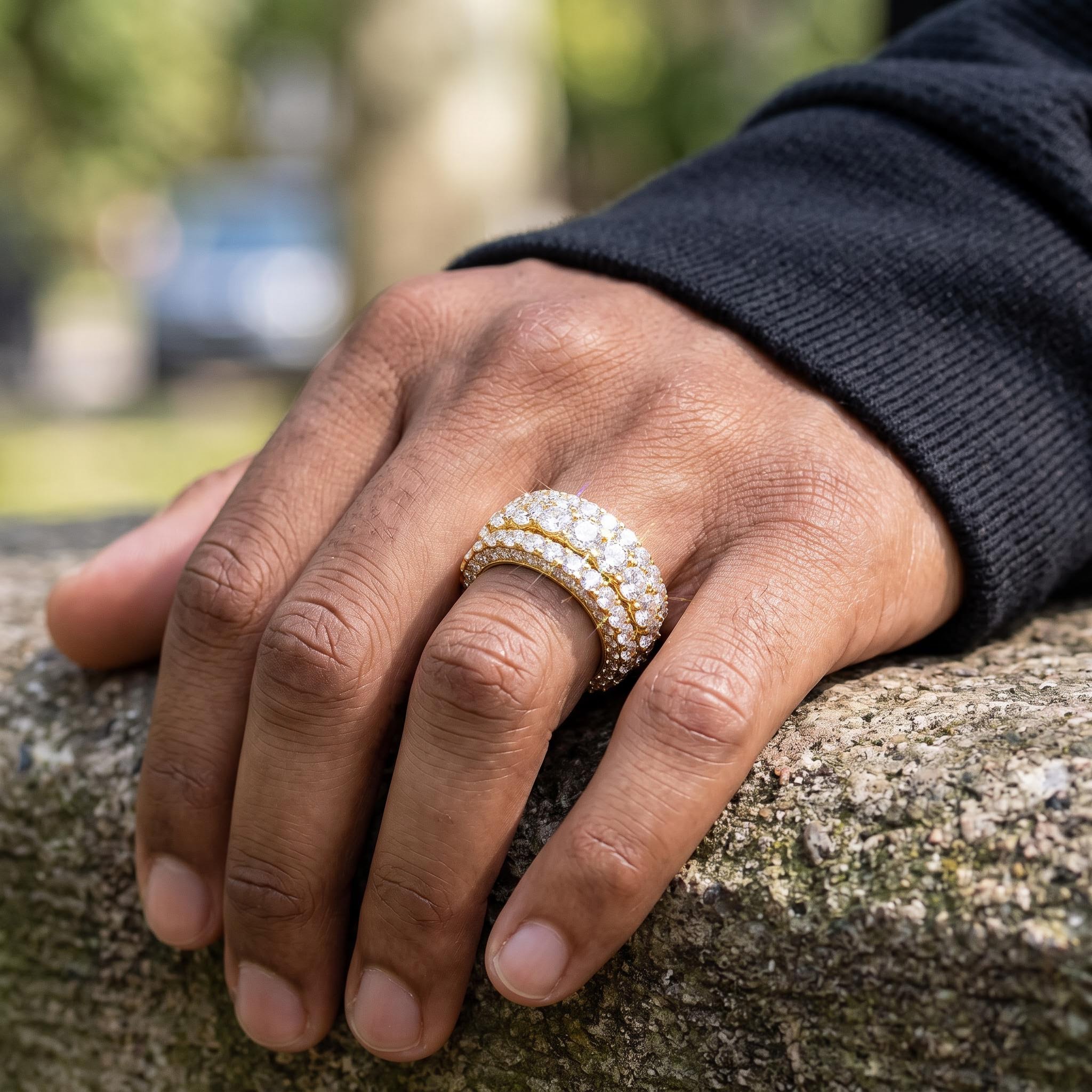 Iced Out Round Cut Diamond Spinner Ring