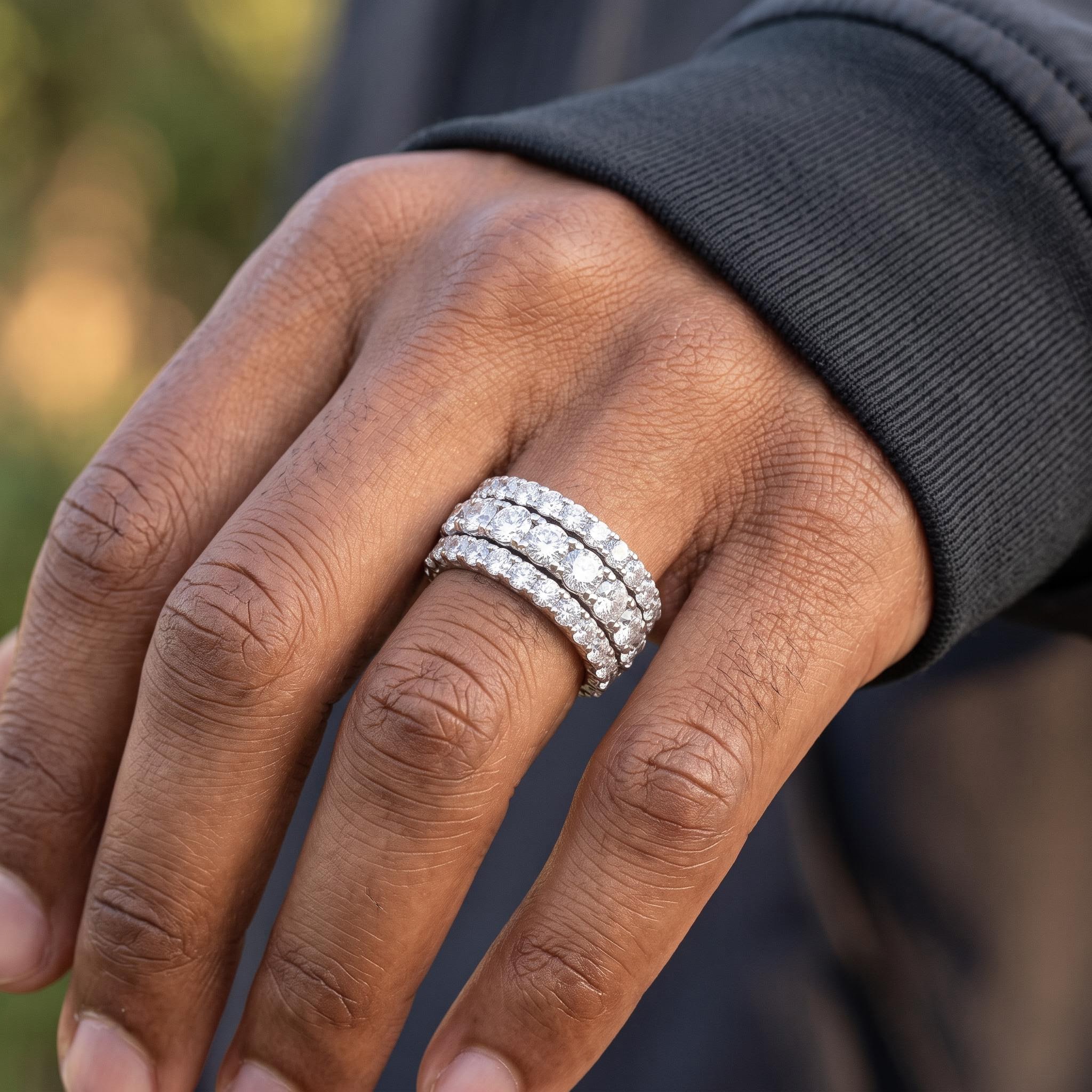 Iced Out Round Cut Diamond Spinner Ring