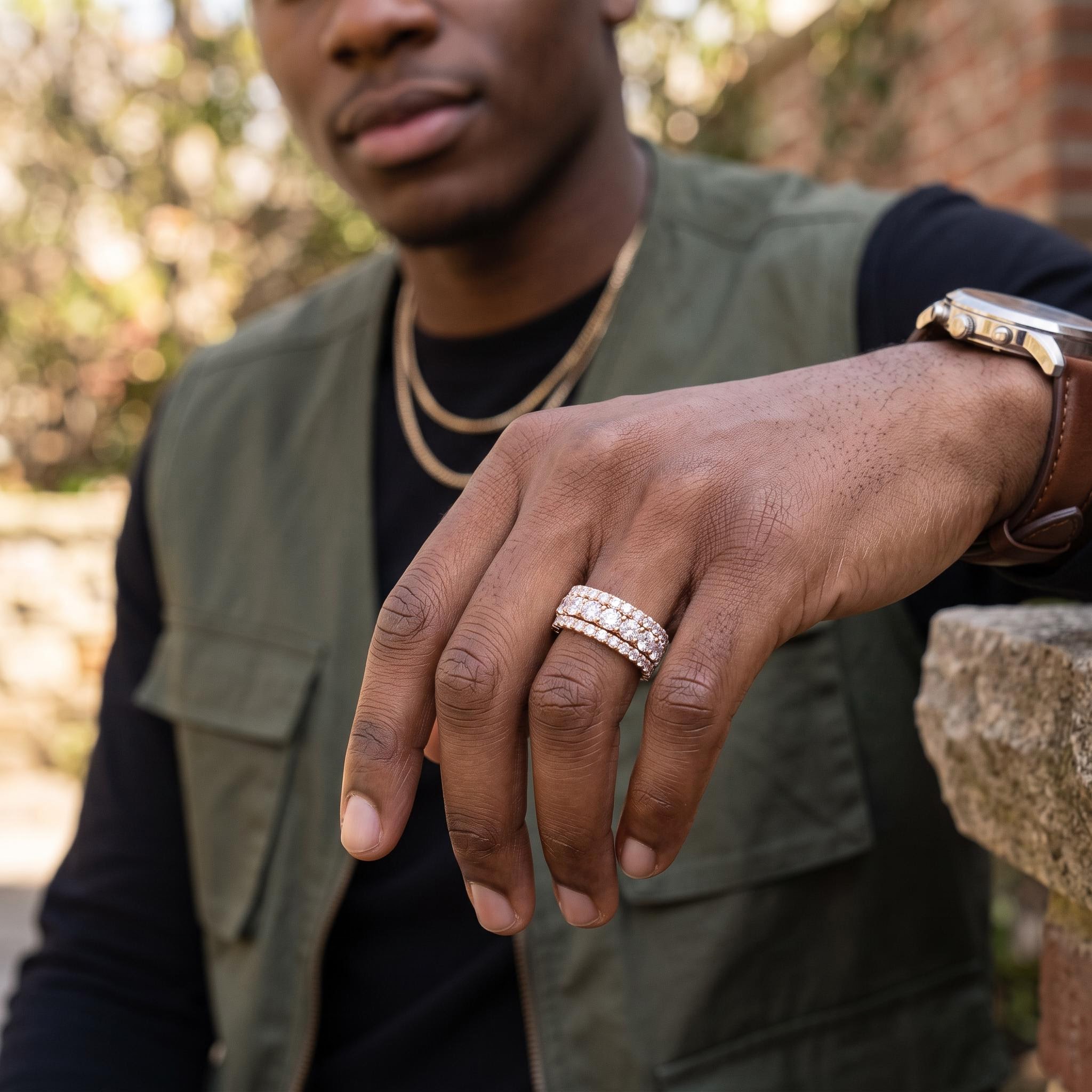 Iced Out Round Cut Diamond Spinner Ring