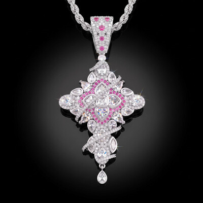 Four-petal Cross Pink Diamond Paved Diamond Men's Pendant