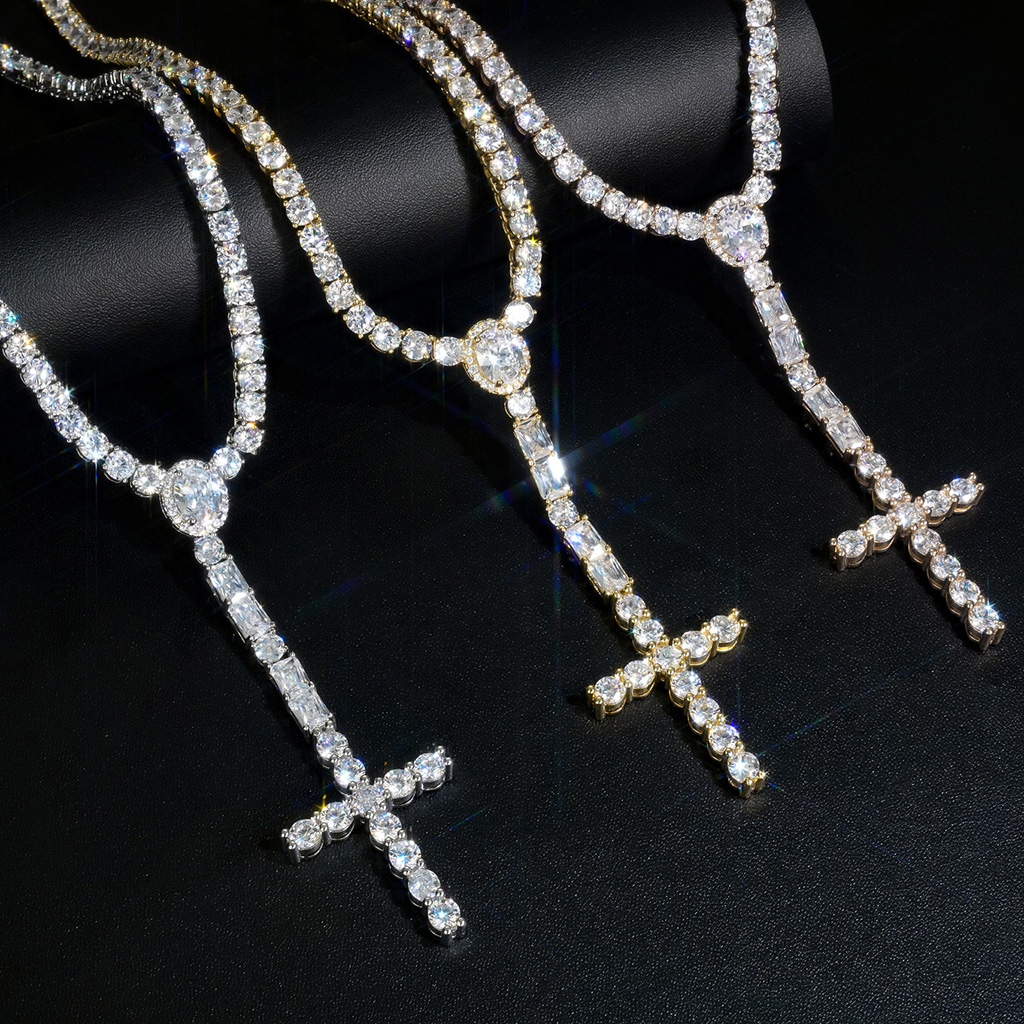 5mm Iced Out Cross Tennis Necklace 5mm Iced Out Cross Tennis Necklace