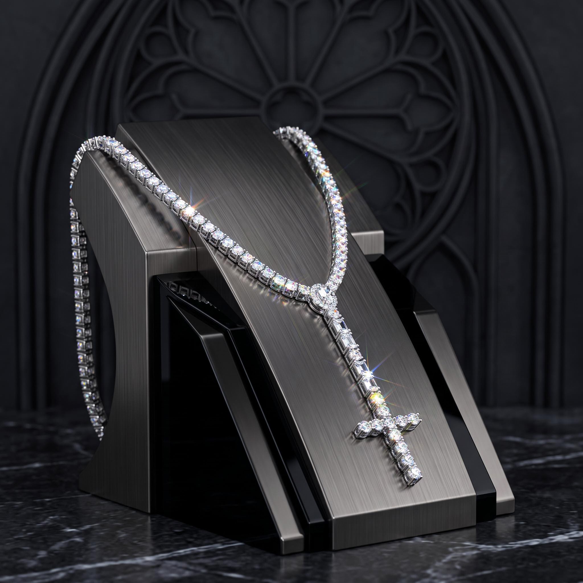 5mm Iced Out Cross Tennis Rosary Necklace