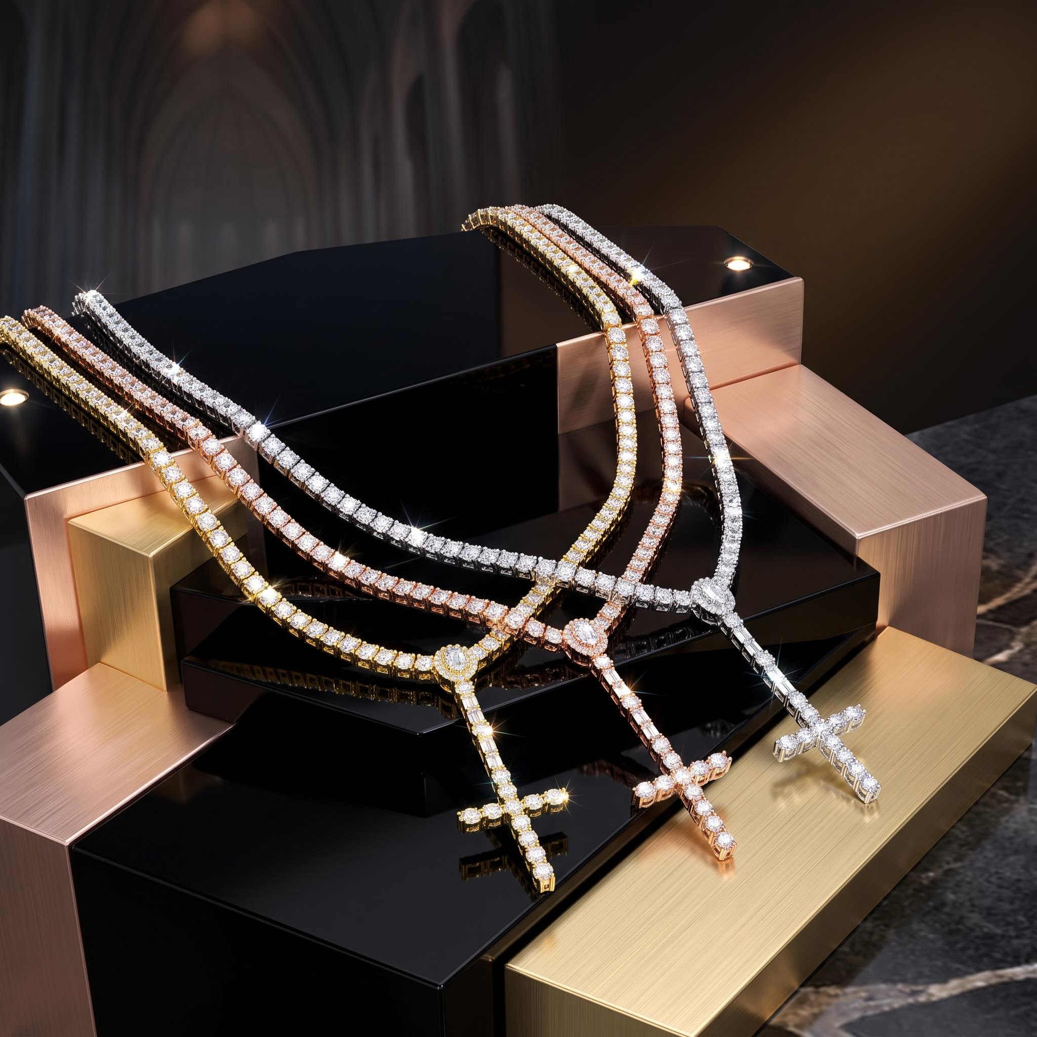 5mm Iced Out Cross Tennis Rosary Necklace