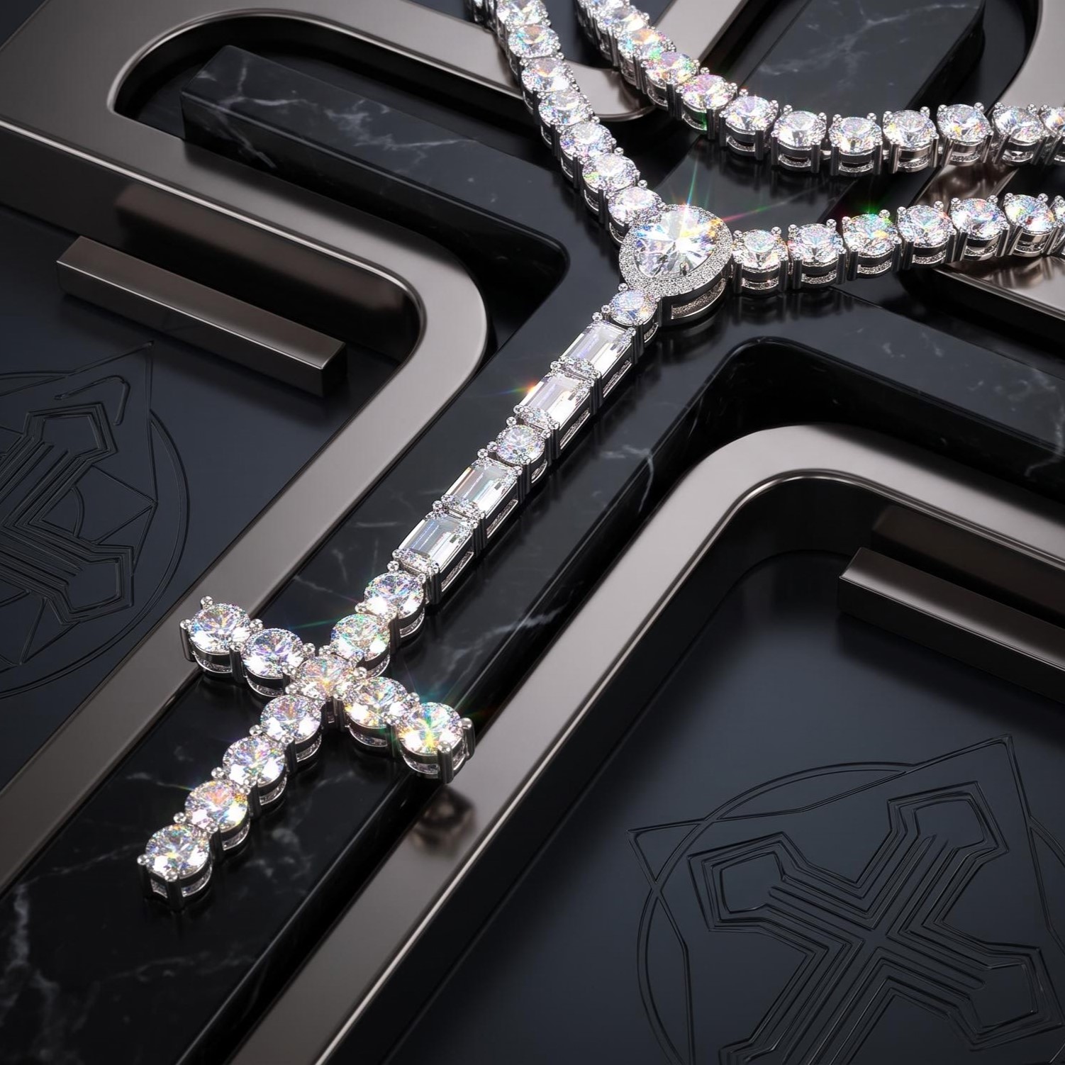 5mm Iced Out Cross Tennis Rosary Necklace