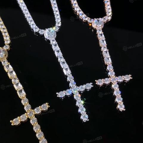 5mm Iced Out Cross Tennis Rosary Necklace