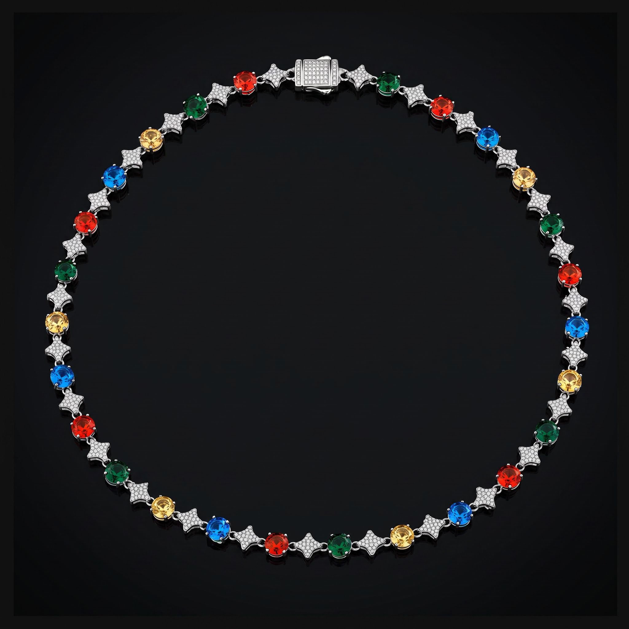 Iced Out Multi-color Star Tennis Chain Iced Out Multi-color Star Tennis Chain