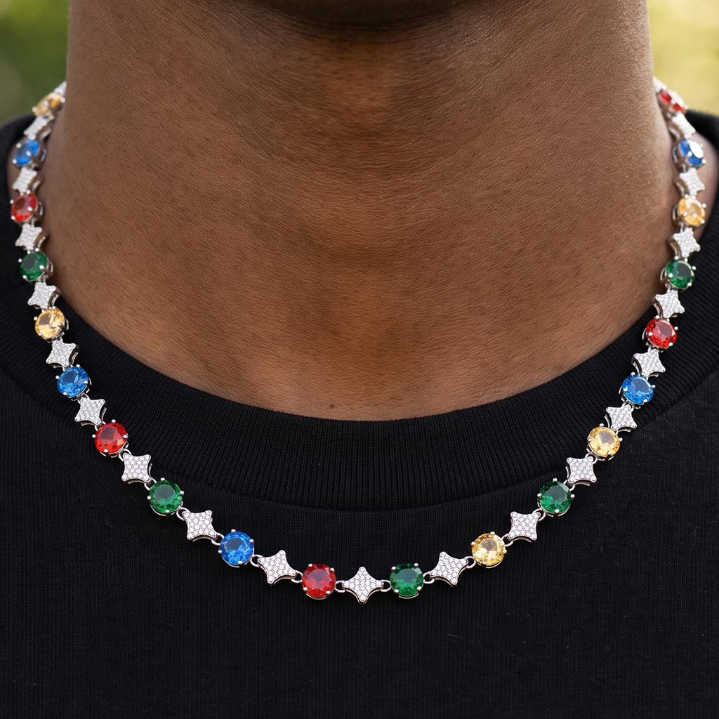 Iced Out Multi-color Star Tennis Chain Iced Out Multi-color Star Tennis Chain