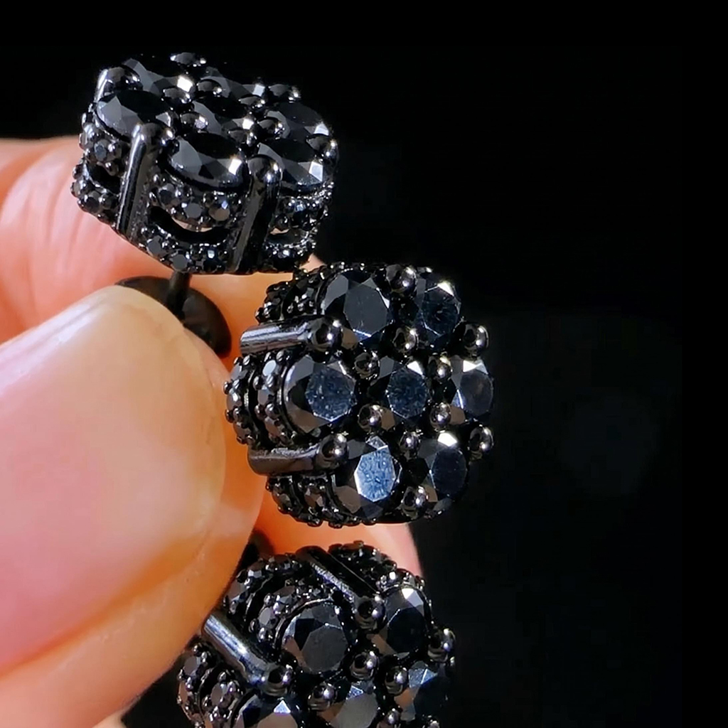 Iced Out Black Cluster Flower Full Paved Earrings Iced Out Black Cluster Flower Full Paved Earrings