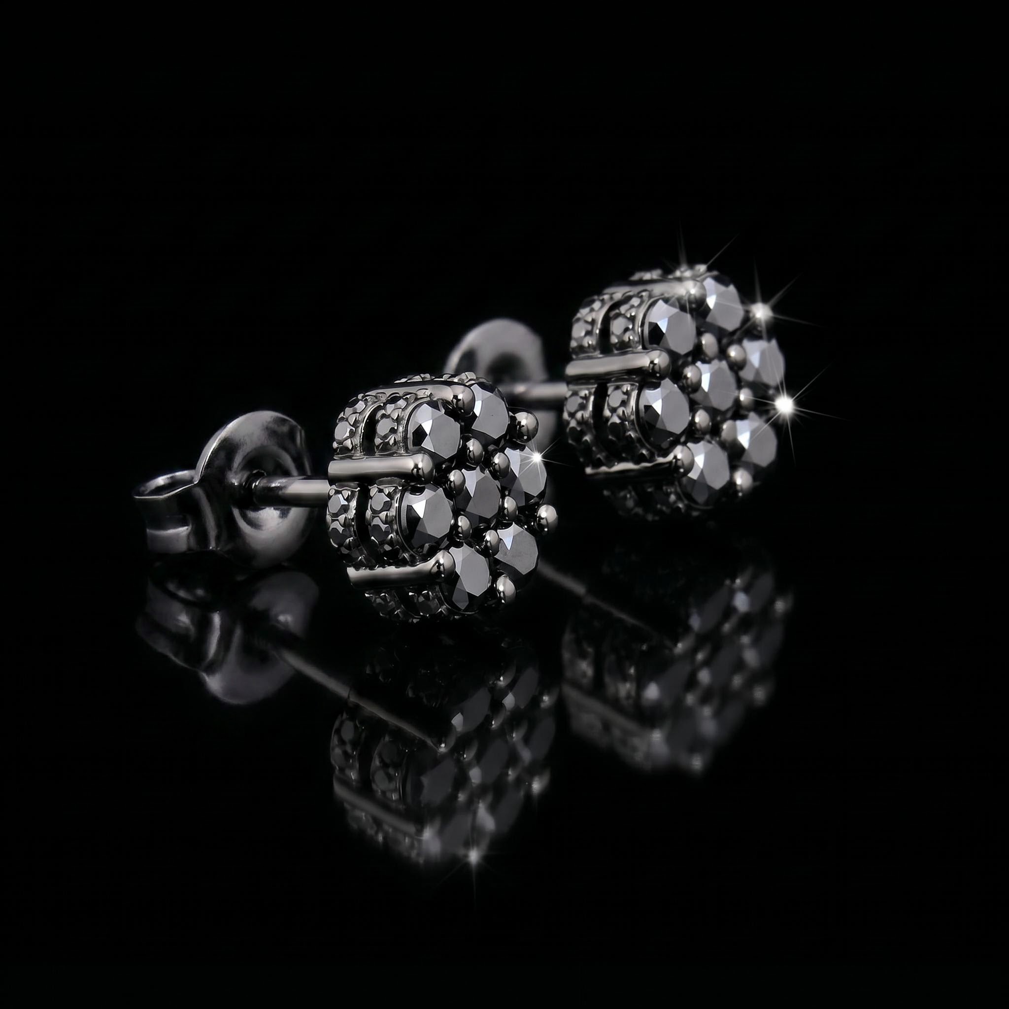Iced Out Black Cluster Flower Full Paved Earrings Iced Out Black Cluster Flower Full Paved Earrings