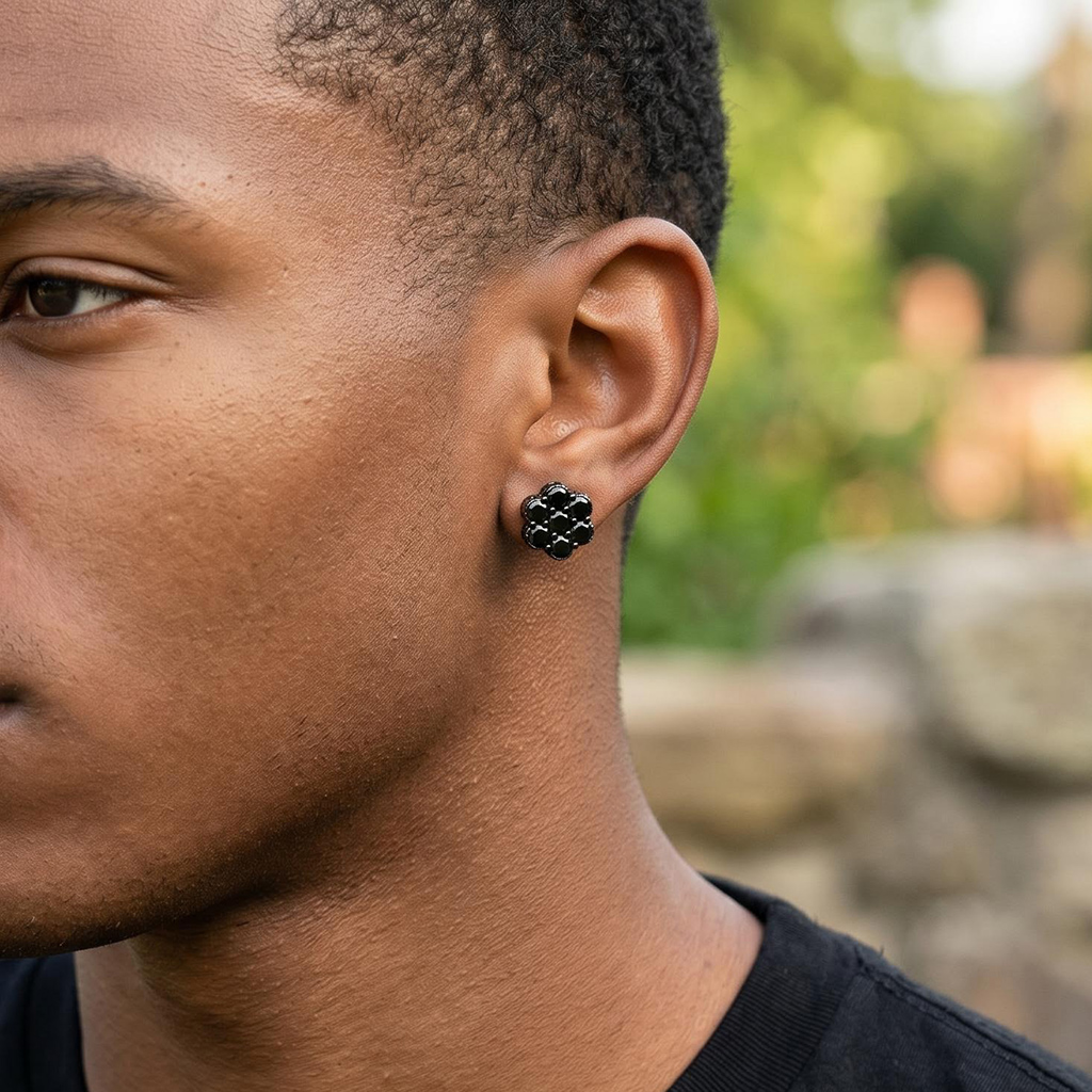 Iced Out Black Cluster Flower Full Paved Earrings Iced Out Black Cluster Flower Full Paved Earrings
