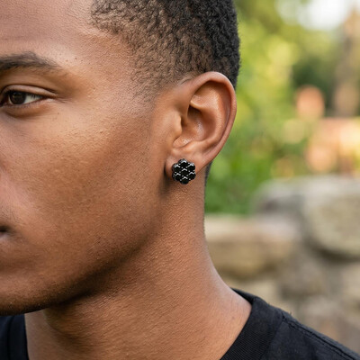 Iced Out Black Cluster Flower Full Paved Earrings