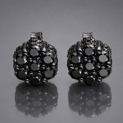 Iced Out Black Cluster Flower Full Paved Earrings