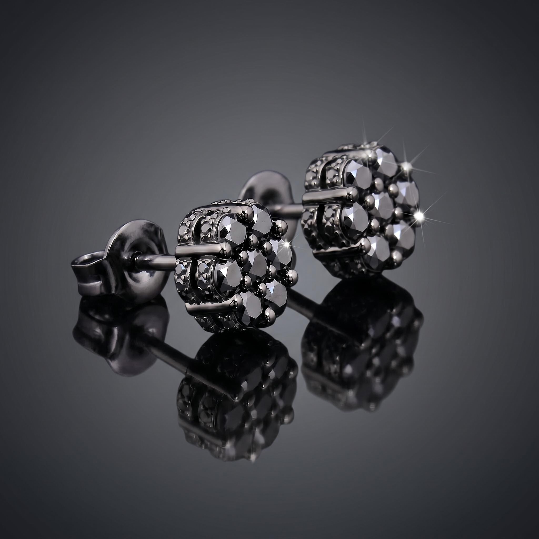 Iced Out Black Cluster Flower Full Paved Earrings Iced Out Black Cluster Flower Full Paved Earrings