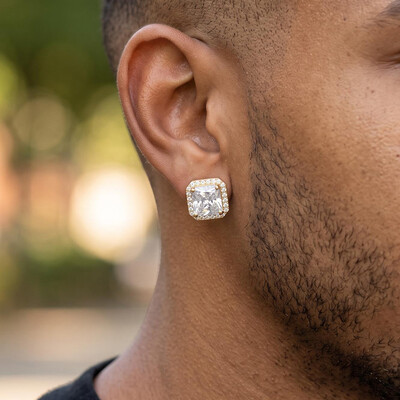 Iced Out Radiant Cut Stud Earrings in Gold