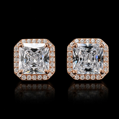 Radiant Cut Stud Earrings in Rose Gold