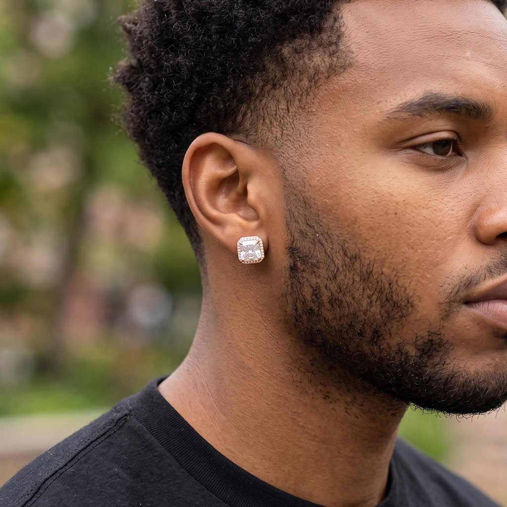 Radiant Cut Stud Earrings in Rose Gold