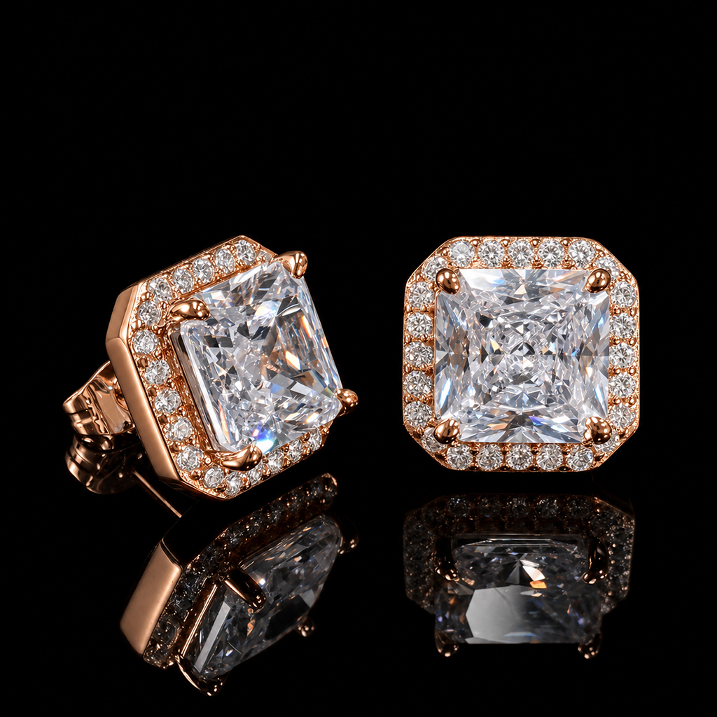 Radiant Cut Stud Earrings in Rose Gold