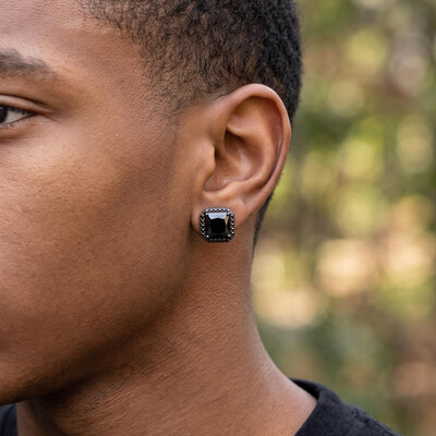 Radiant Cut Stud Earrings in Black Gold