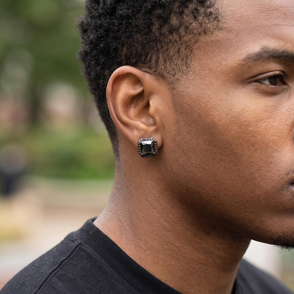 Radiant Cut Stud Earrings in Black Gold Radiant Cut Stud Earrings in Black Gold