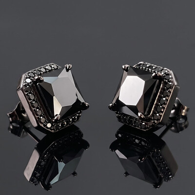 Radiant Cut Stud Earrings in Black Gold