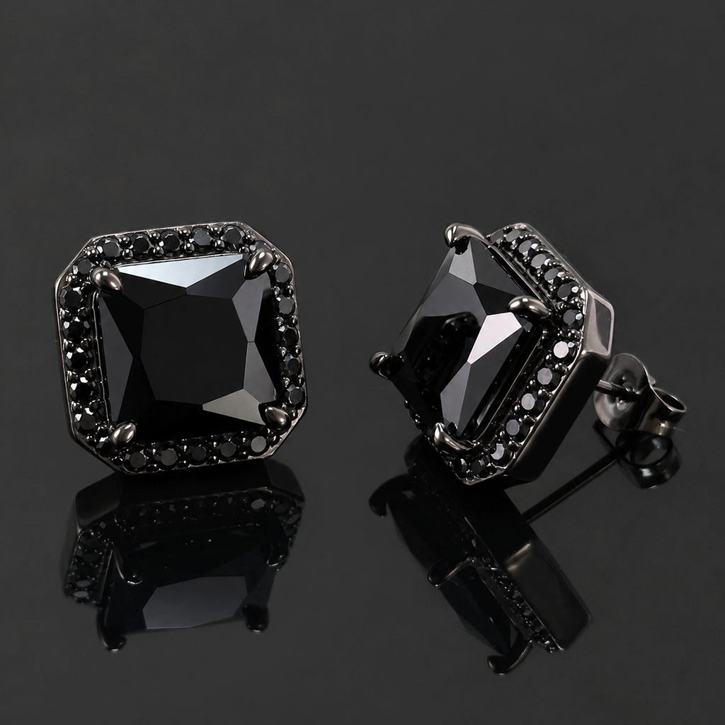 Radiant Cut Stud Earrings in Black Gold Radiant Cut Stud Earrings in Black Gold