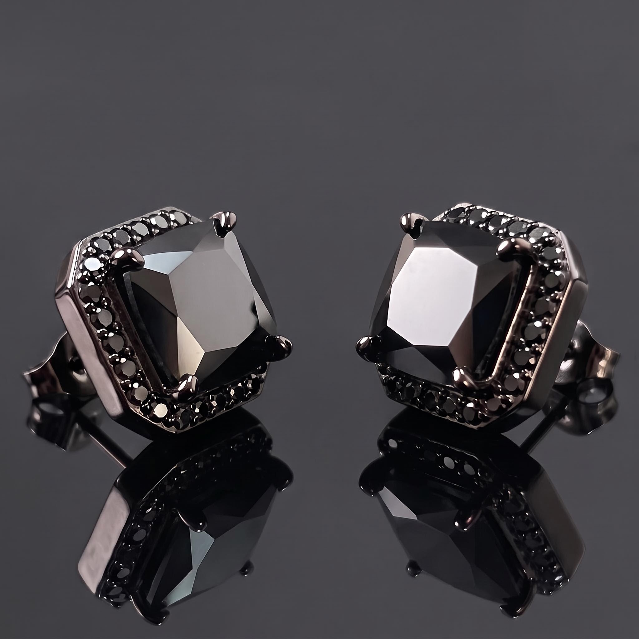 Cushion Cut Stud Earrings in Black Gold Cushion Cut Stud Earrings in Black Gold