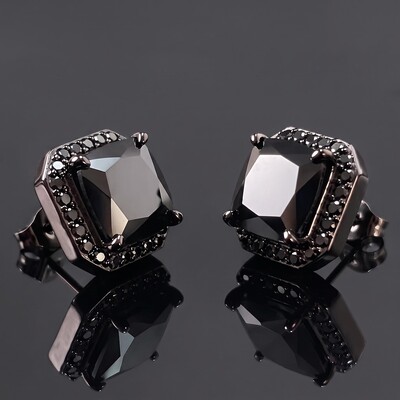 Cushion Cut Stud Earrings in Black Gold